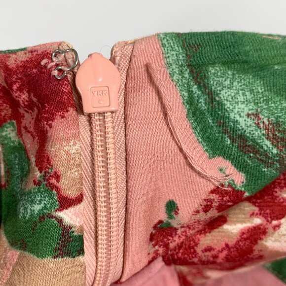 TALBOTS Smocked Waist Pink Floral Full Cotton Blend Pleated Lined Skirt Size 8 - Picture 7 of 7